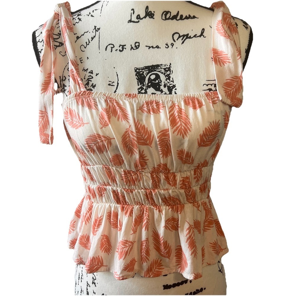 Lazy Sundays Anthropologie Feathers  Pink Cream Adjustable‎ Straps Smock Top S